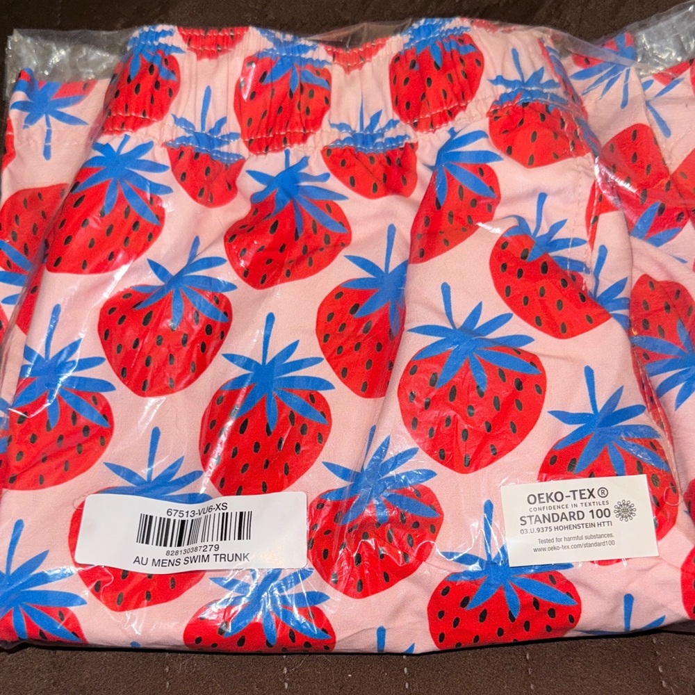Hanna Andersson Red and Blue Strawberry Swim Trunks